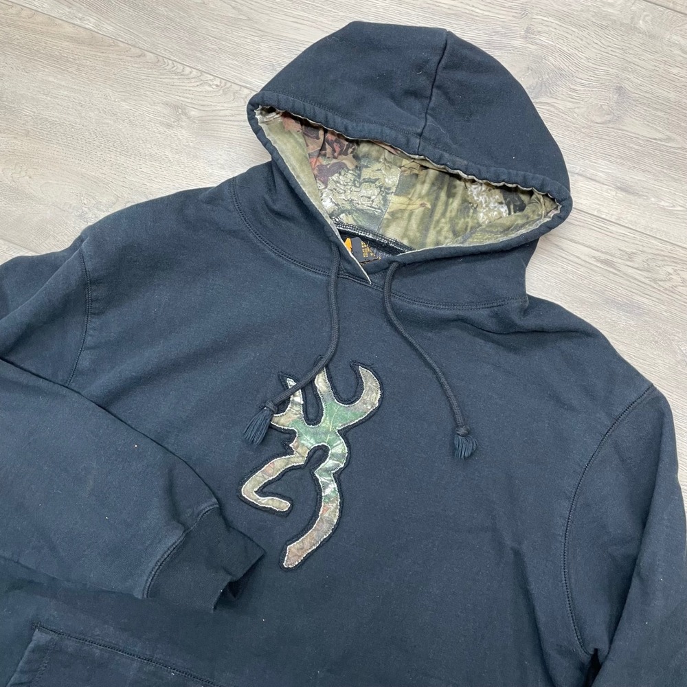 Browning Hoodie Mens XL Black Camo Logo Pullover Sweatshirt Hunting